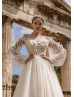 Long Sleeve Beaded Ivory Lace Tulle Wedding Dress